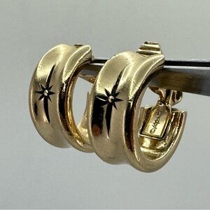 Classic Monet Gold Tone Clip On Hoop Earrings Starburst Vintage Signed